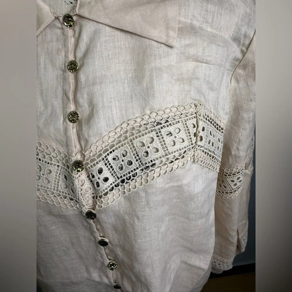KEEPSAKE THE LABEL Carrie Trim Shirt in Linen NWT Size US 6